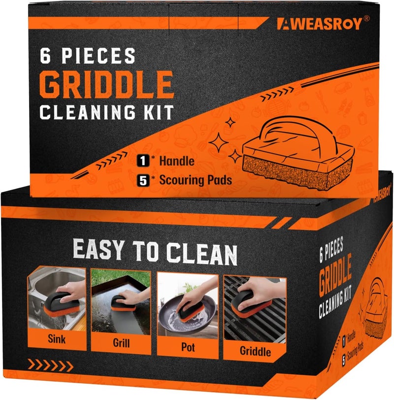 AWEASROY 12-Piece Griddle Cleaning Kit for Blackstone, Flat Top Grill Cleaning Kit Non-Scratch Scouring Pads for Kitchen - 10 Scrubber Pads and 2 Handles - Image 1